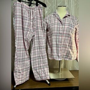 Croft & Barrow XXL Pink Plaid Pajama Set ELASTIC WAIST PANTS 100% cotton